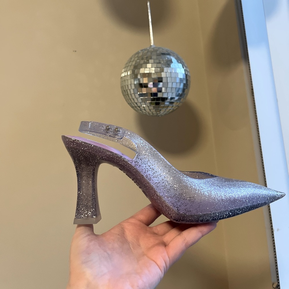 Melissa x Larroudé Cinderella Pump in Clear Glitter PVC Size Women’s 8